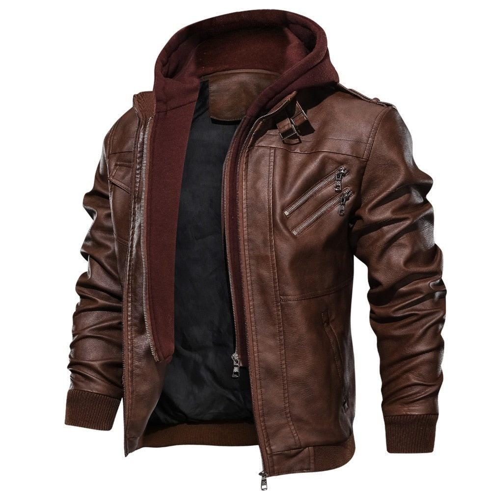 New Men's Liner PU Leather Jackets Coats with Hood Autumn spring Casual Motorcycle Jacket For Men Windbreaker Biker Jackets - Bekro's ART