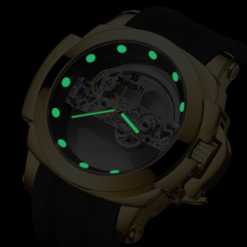Watches Men Top Brand Luxury Big Mechanical Transparent Skeleton Man Wristwatch Strong Luminous Waterproof Rubber Strap Clock - Bekro's ART