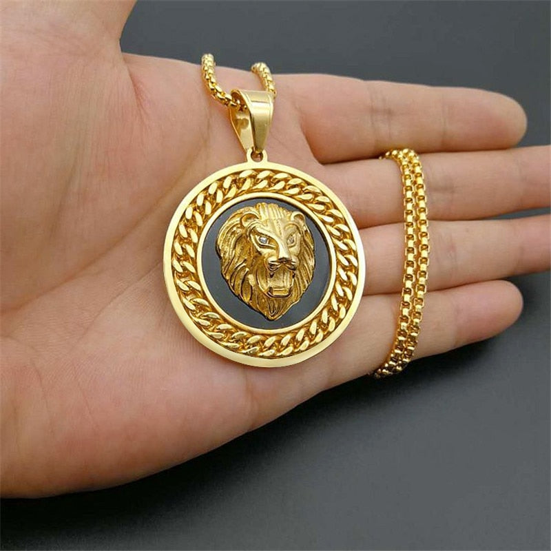 Mens Lion Head Necklace Pendant With Cuban Chain Male Hip Hop Gold Color  Animal Necklace Golden Jewelry - Bekro's ART