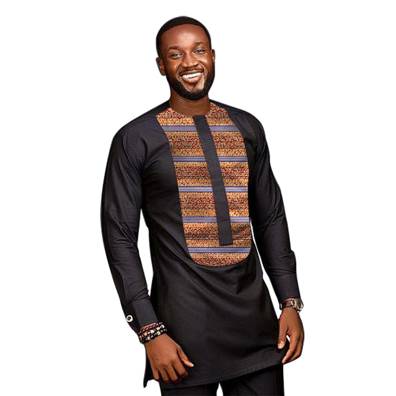 African clothing men's Ankara shirt long sleeve tops for man dashiki black shirts custom made groom African clothes - Bekro's ART