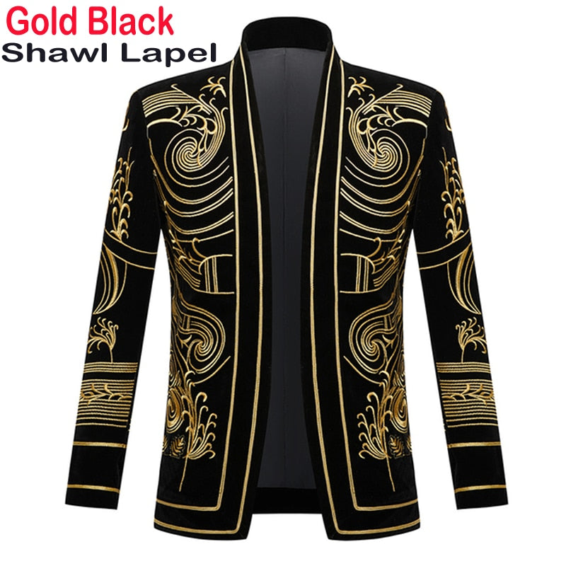 Luxury African Embroidery Cardigan Blazer Jacket Men Shawl Lapel Slim Fit Striped Suit Jacktes Male Party Prom Wedding Costumes - Bekro's ART