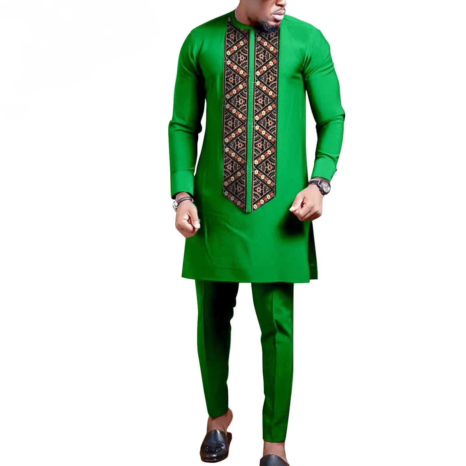 African Men Suit Dashiki Clothing Tribal Outfit Dashiki Shirt and Ankara Pant 2 Piece Set with Pocket Bazin Riche Wear Daily - Bekro's ART