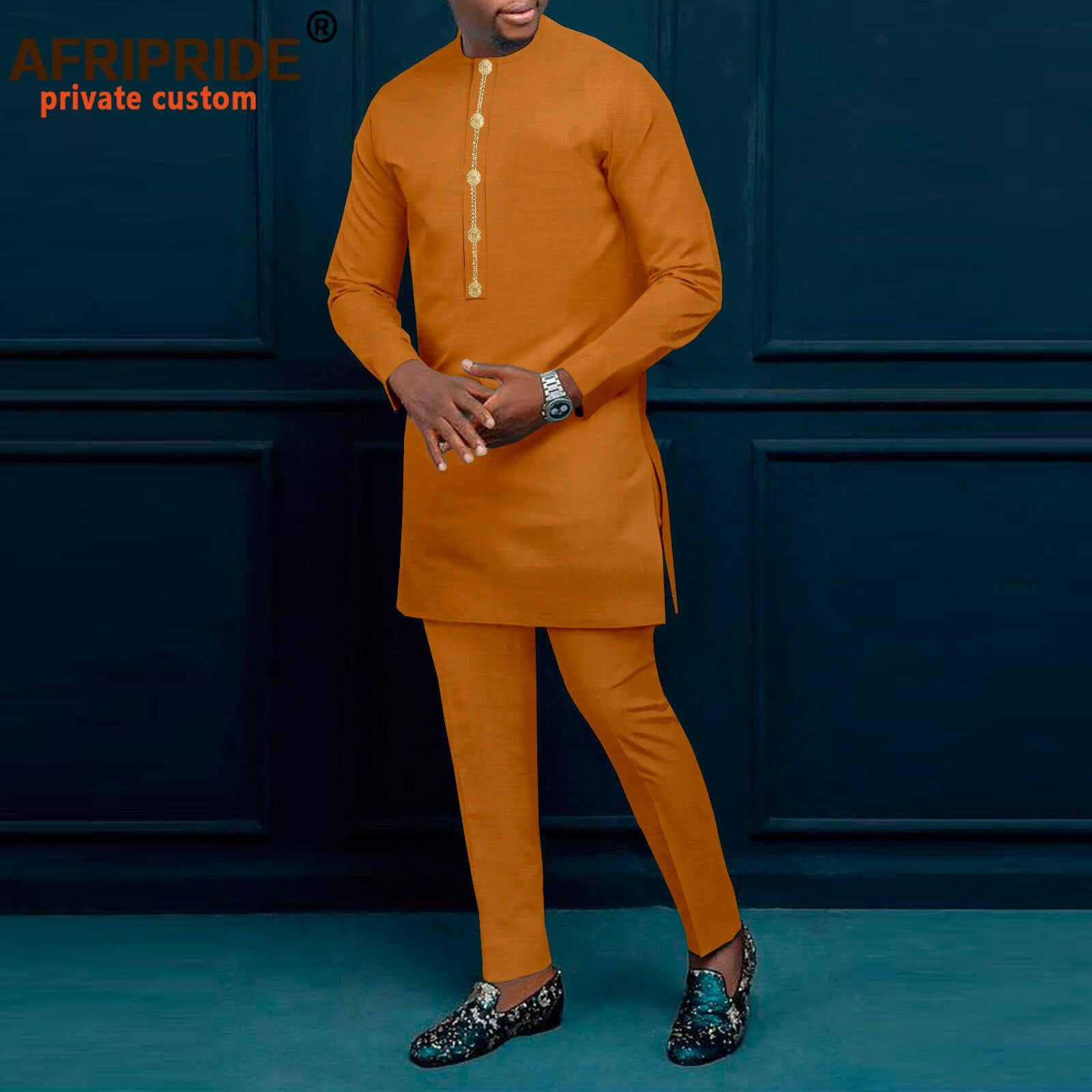 Men African Suits Shirts and Trouser 2 Piece Set Bazin Riche Long Sleeve Attire Dashiki Clothes - Bekro's ART