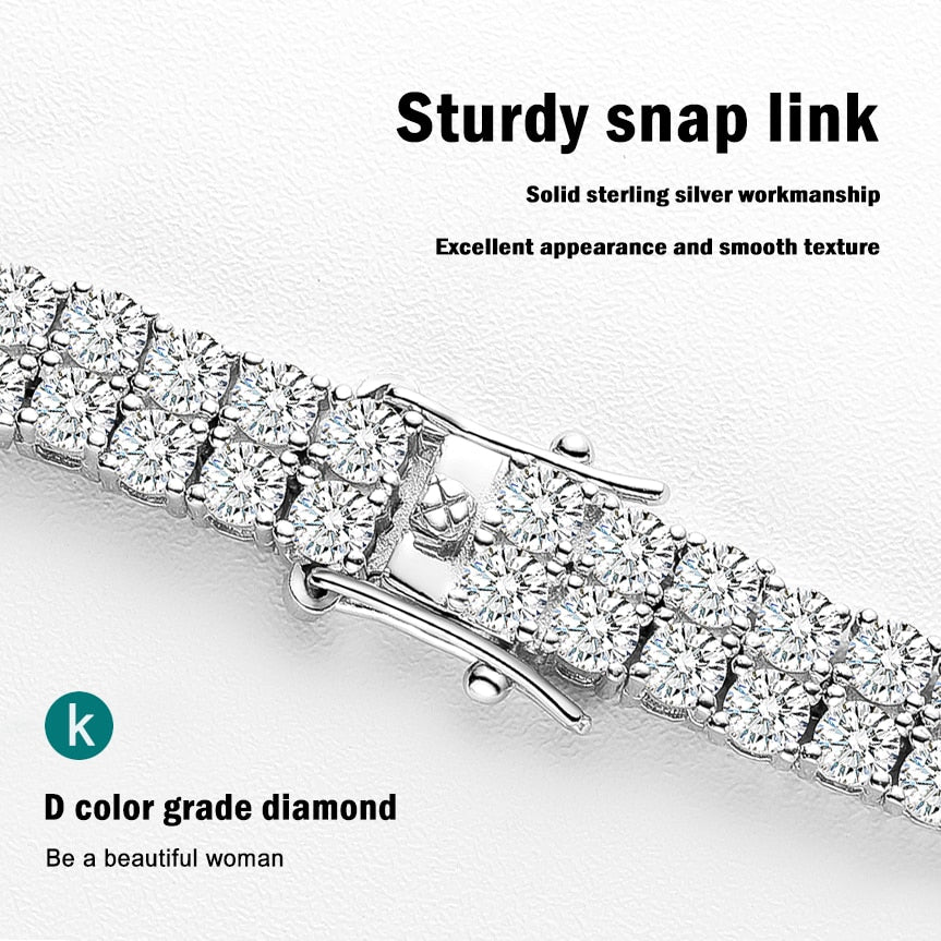 KNOBSPIN Double Row Moissanite Tennis Bracelet 3mm White Gold Plated Sterling Silver Lab Diamond with GRA Bracelet For Men - Bekro's ART