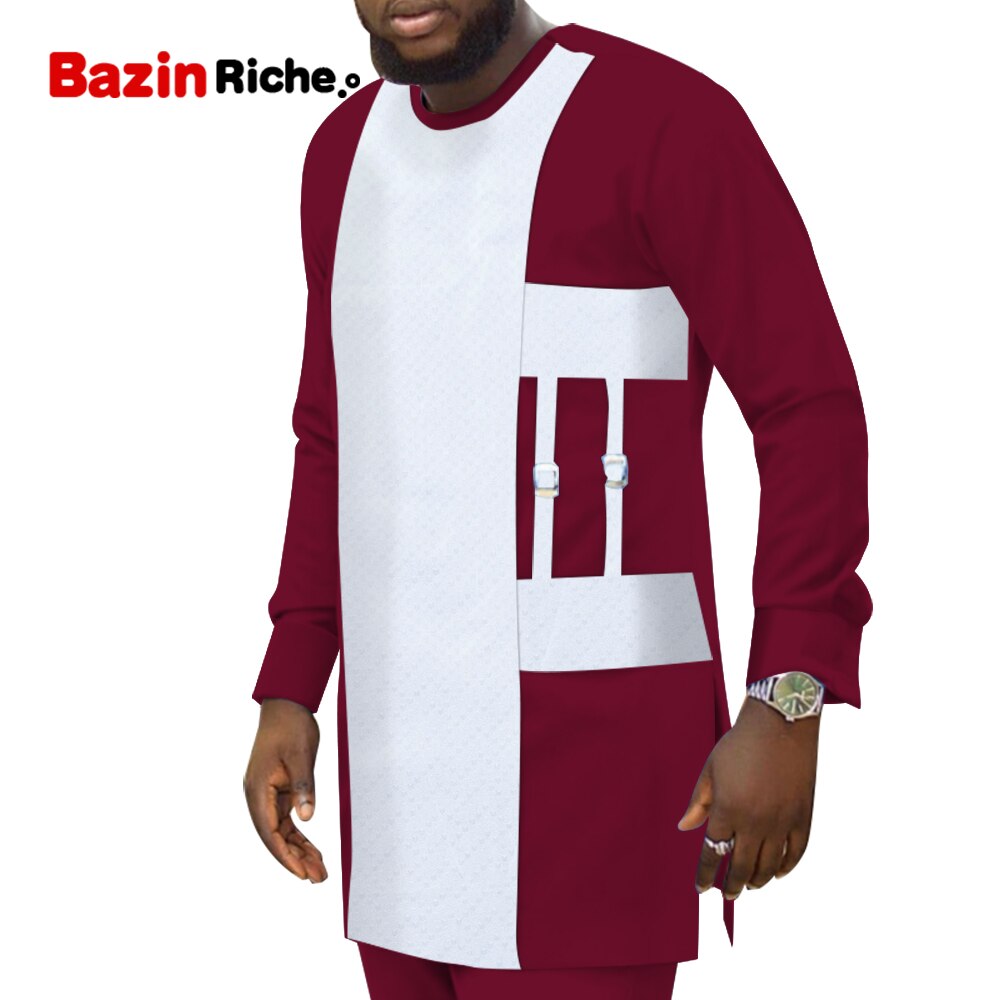 African Suit for Men Casual Shirt Tops and Long Trousers 2 Piece Set Party Bazin Riche Attire Dashiki Clothes WYN1502 - Bekro's ART