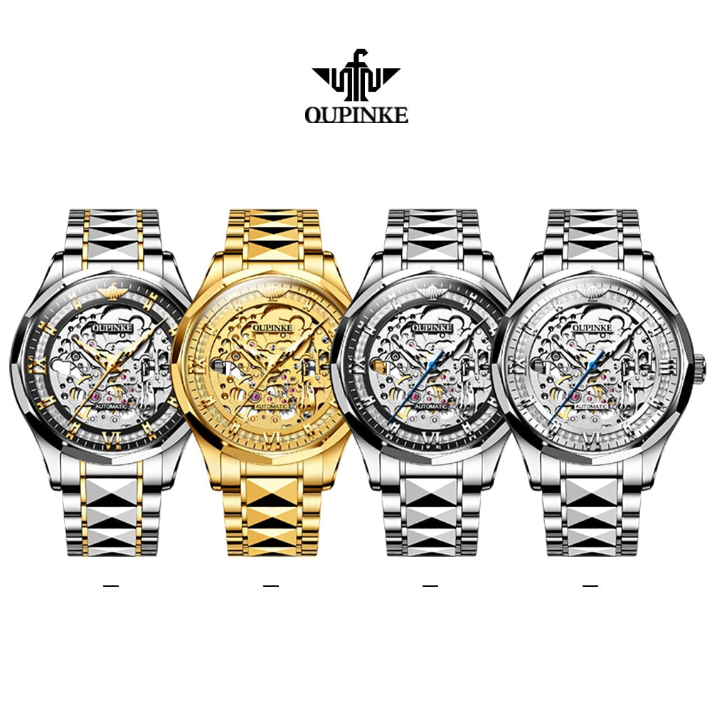 OUPINKE Top Brand Luxury Original Watch for Men Automatic Mechanical Watches Sapphire Crystal Waterproof Skeleton Wristwatches - Bekro's ART
