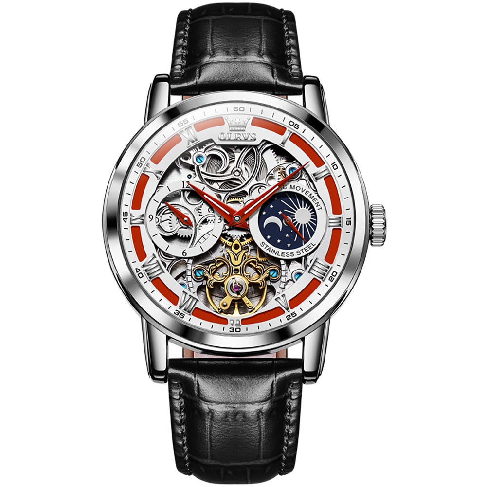 OLEVS Original Automatic Men's Luxury Watch Mechanical Self-Winding Skeleton Top Brand Watches Moon Phase Waterproof Wristwatch - Bekro's ART