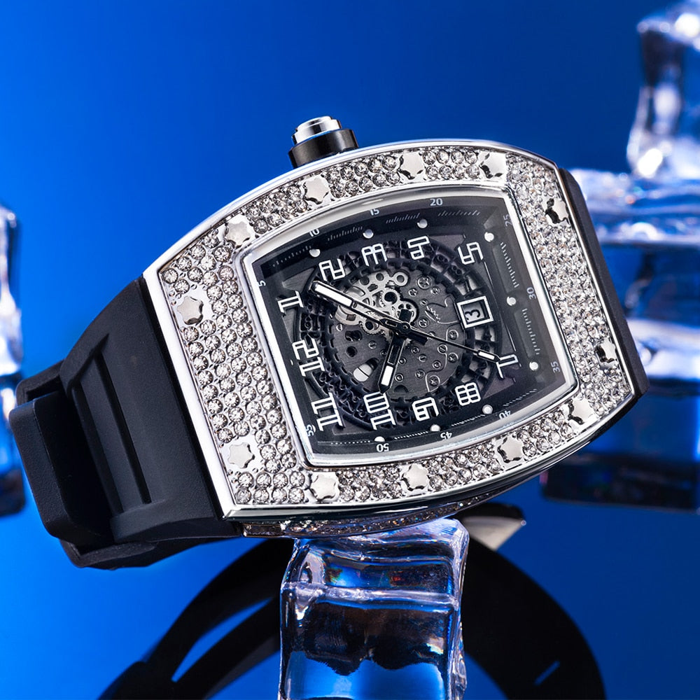 Designer Men Watch Luxury Bling Diamond Watch for Men Fashion Quartz Wristwatch Man Hip Hop Iced Out Men's Watches Tonneau Clock - Bekro's ART
