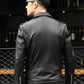 Mauroicardi Spring Autumn Short Cool Black Leather Biker Jacket Men Zipper Long Sleeve Belt European Fashion - Bekro's ART