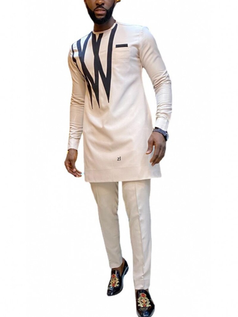 African Dashiki Outfit Mens Stripe Print Tops Pants 2 Piece Suit Hippie Men Fashion Muslim Sets Thobe  European Clothing - Bekro's ART
