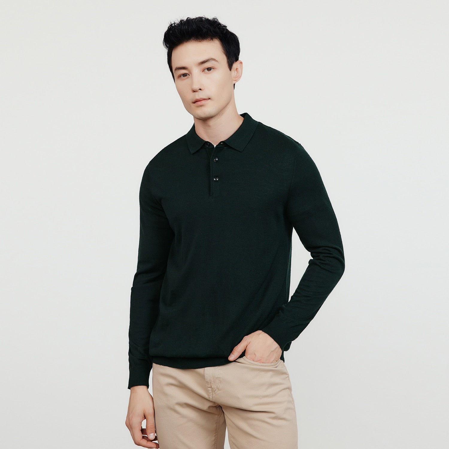 KUEGOU  Autumn Winter New  Men Sweater Polo Shirt Collar Long Sleeves Pullovers Quality Slim Knitted Wool Blend Warm Top 721 - Bekro's ART