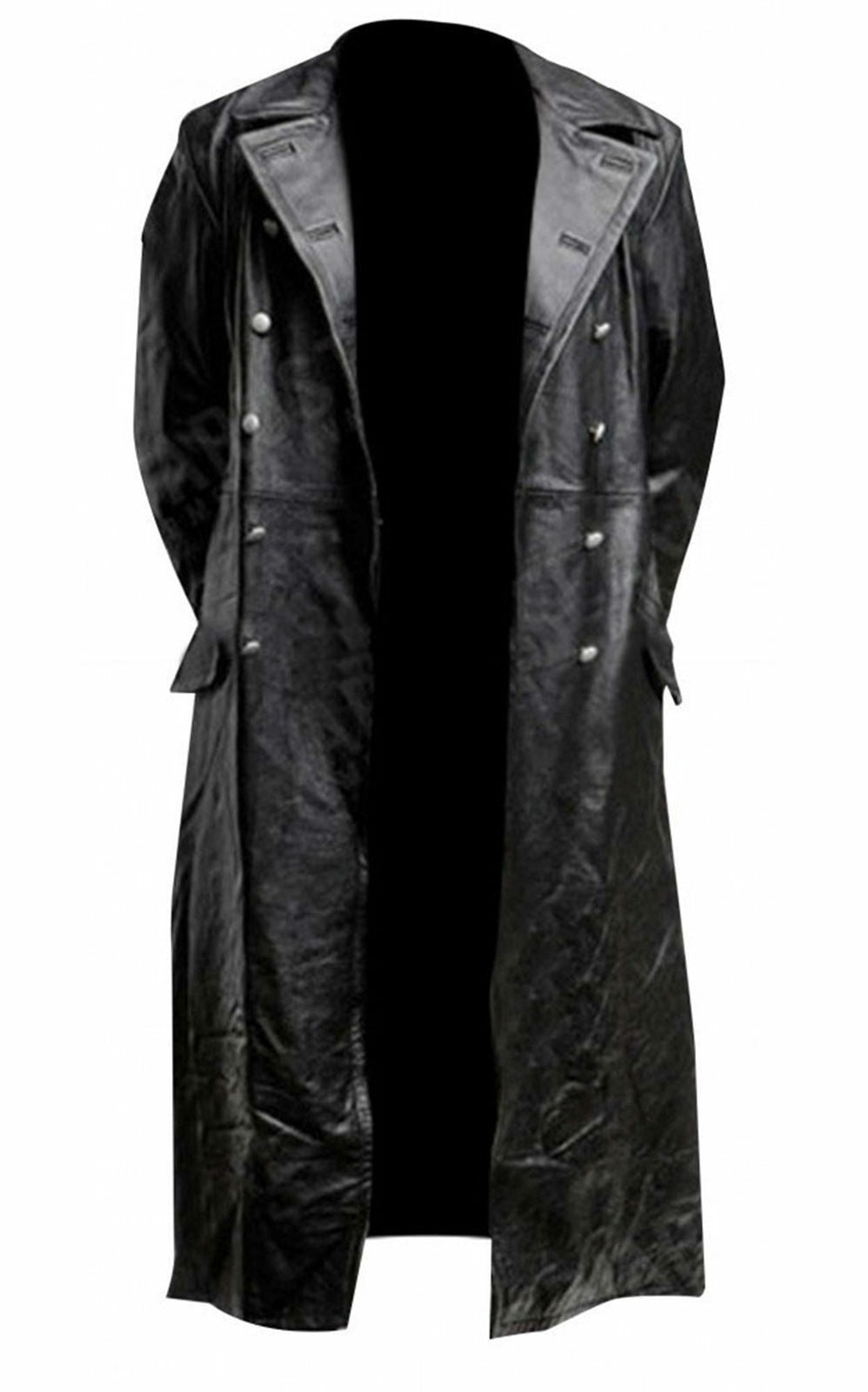 Men's German Classic WW2 Military Uniform Officer Black Real Leather Trench Coat - Bekro's ART