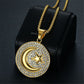 Moon And Stars Pendand &amp; Chain Gold Color Iced Out Bling Round Necklace for Men Hip Hop Jewelry - Bekro's ART
