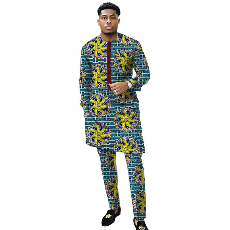 Nigerian Print Men Clothes Set Dashiki Shirts With Trousers Male Pant Suits Traditional Style African Pattern Wedding Wear - Bekro's ART