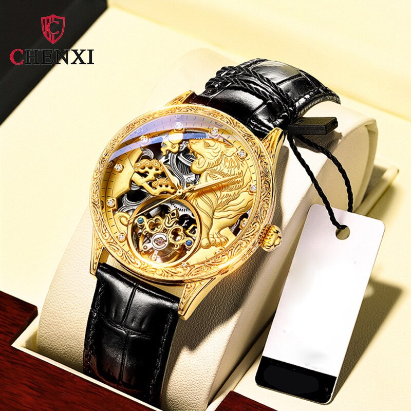 Luxury Style Men Automatic Mechanical Watch Gift for Lover Leather Strap Male Wristwatch Top Fashion Brand CHENXI 3ATMWaterproof - Bekro's ART