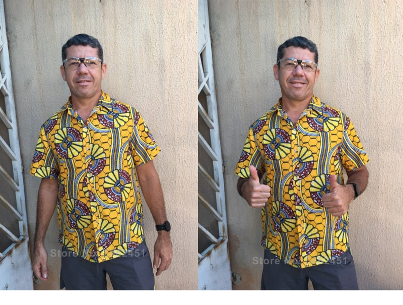 Men Dashiki Loose Blouse Fashion Tee Tops Bazin Riche African India Casual T Shirt Ankara Homme Short Sleeve Print Retro Clothes - Bekro's ART