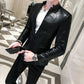 Men High Quality PU Leather Jacket  New Solid Color Fashion Slim Suit Jacket Men Business Casual Prom Korean Men Clothing - Bekro's ART