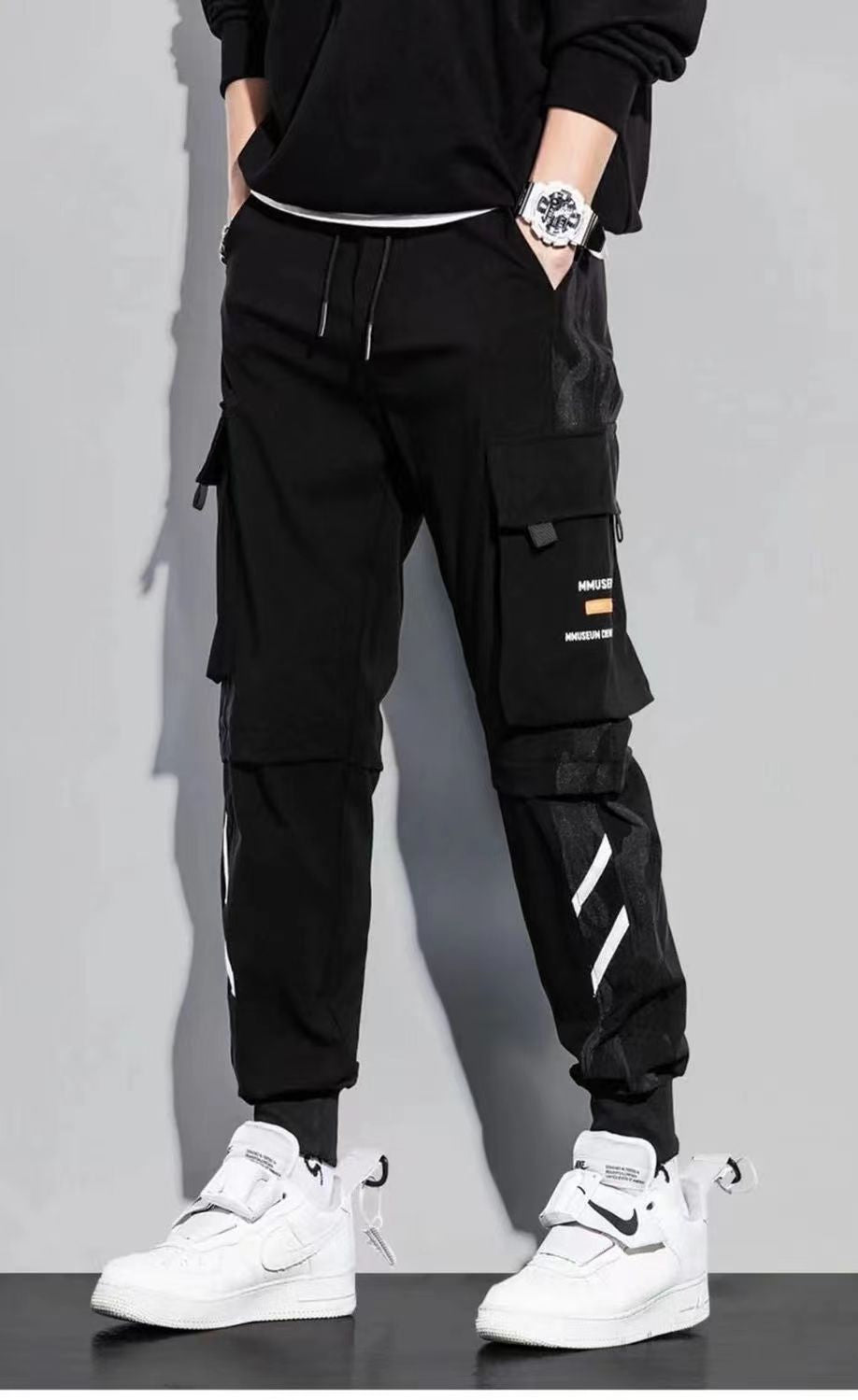 Classic Streetwear Casual Men Ribbons Harem Jogging Pants Male Slim Fit Spring Cargo Pants Multi-Pockets Trousers Jo - Bekro's ART