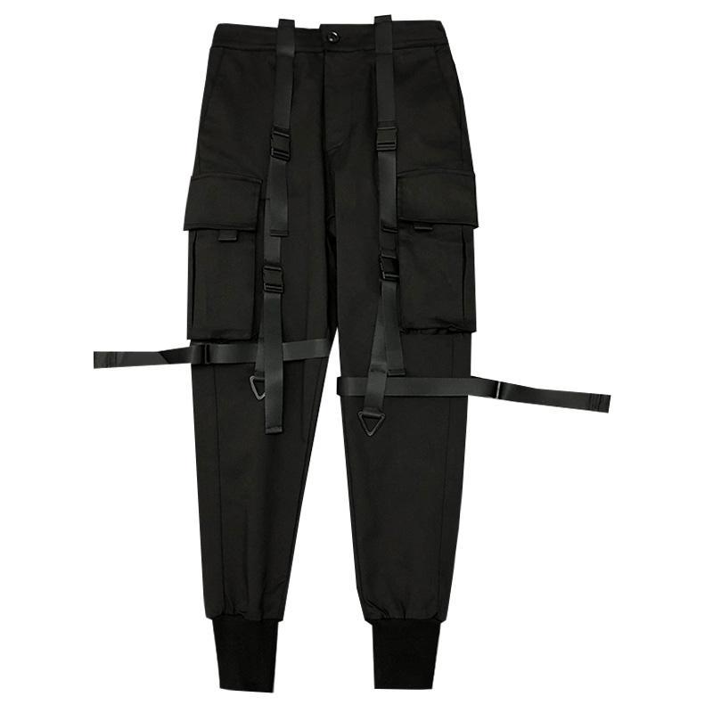 HOUZHOU Techwear Black Cargo Pants for Men Cargo Trousers Male Japanese Streetwear Hip Hop Spring Ribbon Pocket Harajuku Fashion - Bekro's ART