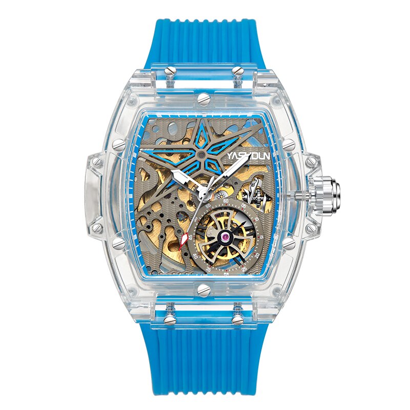 Automatic Mechanical Watch for Men Luxury Top Brand Hip Hop Mens Watches Transparent Case Male Tonneau Clock Relogio Masculino - Bekro's ART