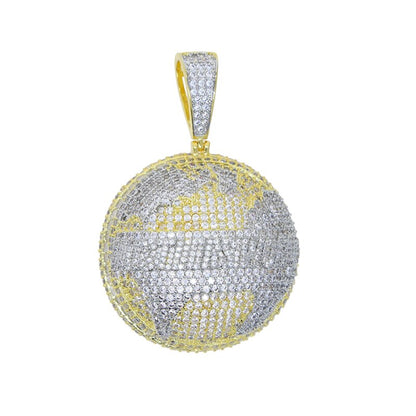 Hip Hop Hustlers World Globe Round Shape Pendant Necklace with Rope Chain Bling 5A Cubic Zirconia Paved Iced Out Cool Jewelry - Bekro's ART