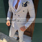 Silver Men's Wool Plaid Suits 2 pieces Fashion Notch Lapel Double breasted Prom Jacket Slim Fit Groomsmen Tuxedos (Blazer+Pants) - Bekro's ART