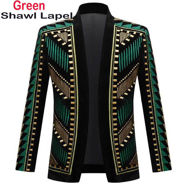 Luxury African Embroidery Cardigan Blazer Jacket Men Shawl Lapel Slim Fit Striped Suit Jacktes Male Party Prom Wedding Costumes - Bekro's ART