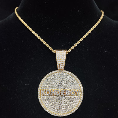 Men Hip Hop KONDE BOY Letters Pendant Necklace 13mm Cuban Chain HipHop Iced Out Bling Necklaces Fashion Charm Jewelry - Bekro's ART