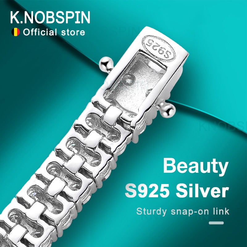 KNOBSPIN Double Row Moissanite Tennis Bracelet 3mm White Gold Plated Sterling Silver Lab Diamond with GRA Bracelet For Men - Bekro's ART