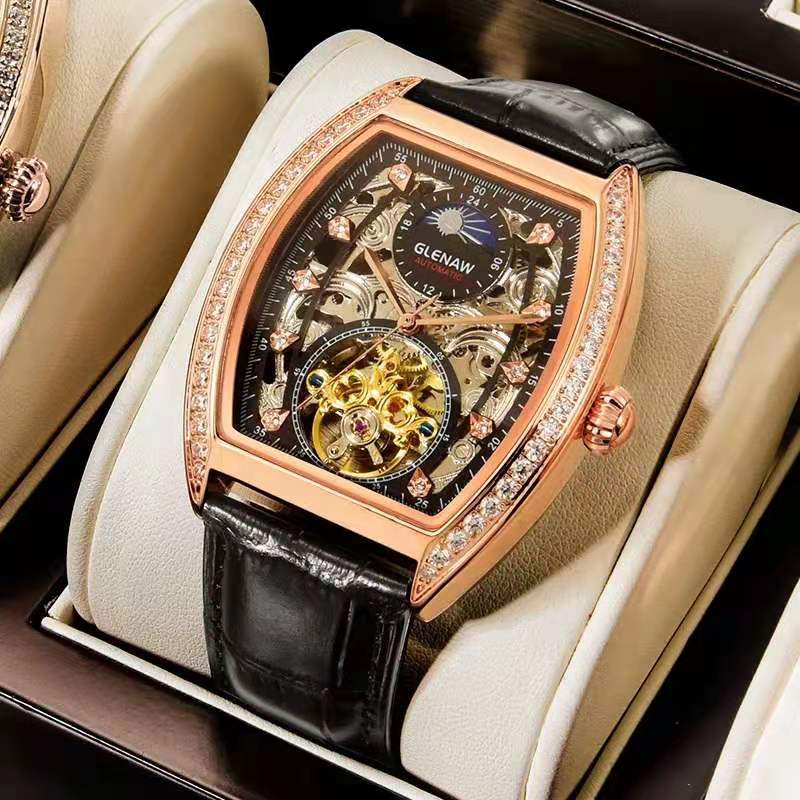 New Men watch fully automatic mechanical watches leather hollow skeleton luminous Limited edition fashion man watch Reloj hombre - Bekro's ART