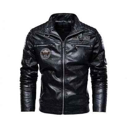 Motorcycle PU Leather Jacket Men Brand Clothing Winter Fleece Coat  Male Stand Collar Casual Windbreaker Sweatshirt With Zipper - Bekro's ART