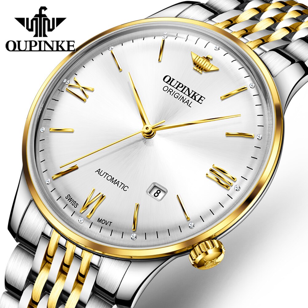 OUPINKE Ultra Thin Mechanical Watches for Men Original Swiss Movement Luxury Sapphire Crystal Mirror Man Waterproof Wristwatch - Bekro's ART