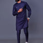 Dashiki Men Top Pant 2 Pieces Outfit Sets  Navy Blue Casual Fashion Loose African Clothing For Men Shirt With Trouser - Bekro's ART