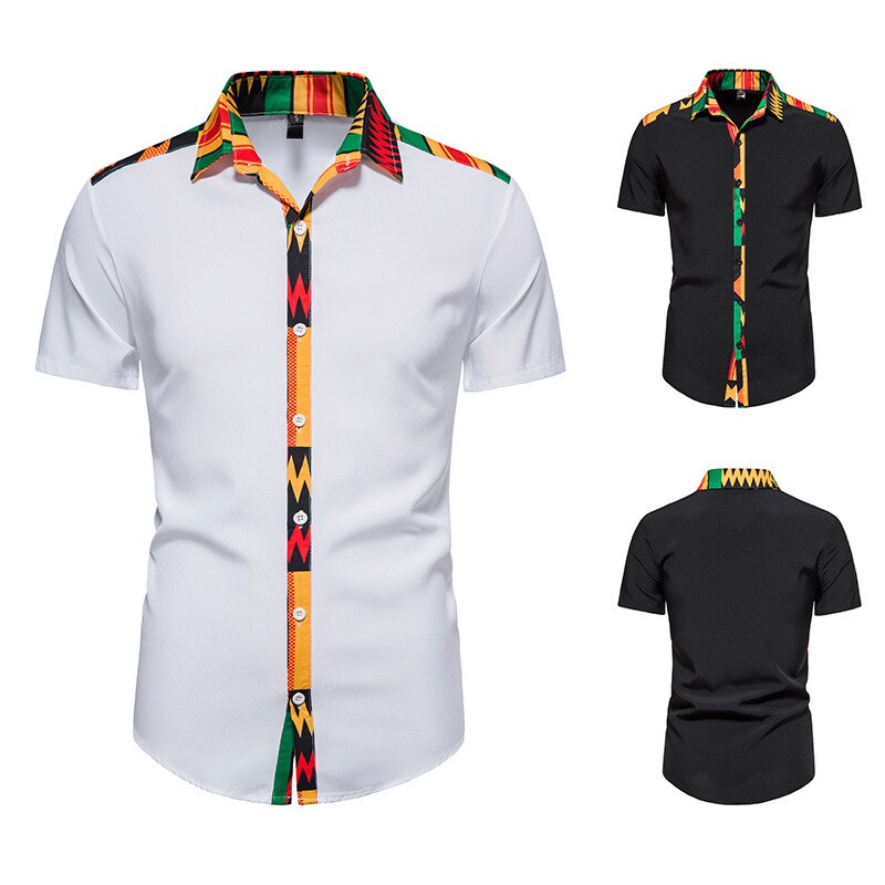 Men's African Style Print Stitching Design Short Sleeve  Mens Shirts - Bekro's ART