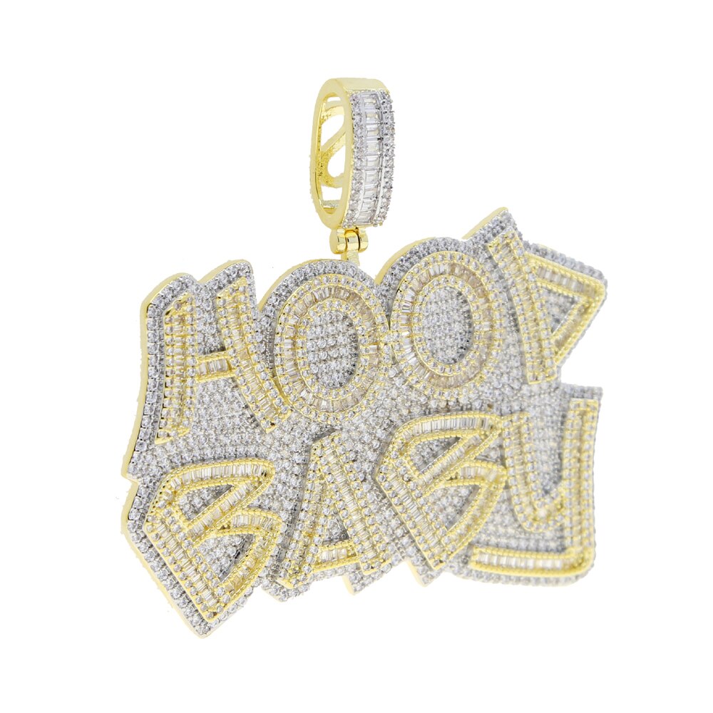 Hip Hop 5A CZ Paved Hood Baby Pendants 2 Colors Letter Charm Necklace Iced Out Bling Cubic Zircon Boy Men's Rapper Jewelry - Bekro's ART