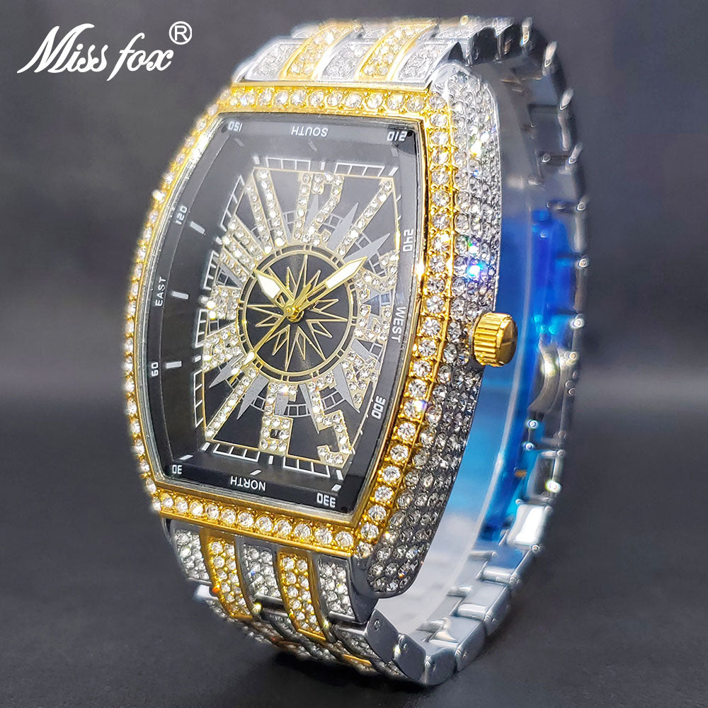 Iced Out Watch For Men Big Wrist Full Diamond Quartz Watches Men's 55mm Blue Face Hip Hop Accessories Waterproof Reloj Hombre - Bekro's ART