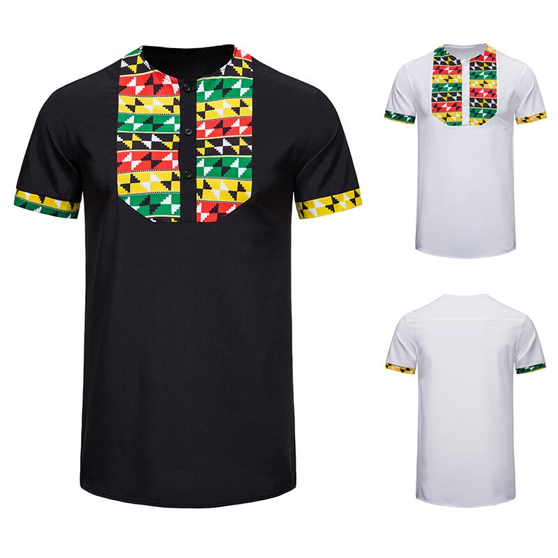 Men's African Style Print Stitching Design Short Sleeve Shirt - Bekro's ART