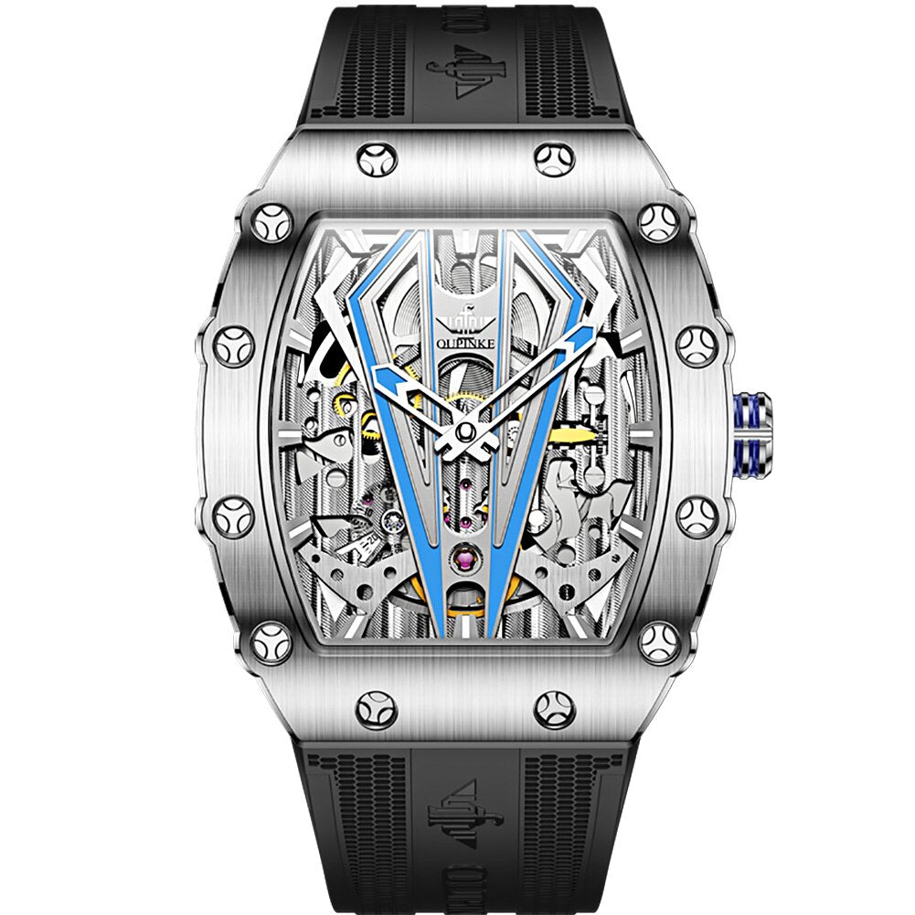 OUPINKE Original Tonneau Automatic Men's Luxury Watch Mechanical Sapphire Crystal Waterproof Sport Silicone Strap Wristwatches - Bekro's ART