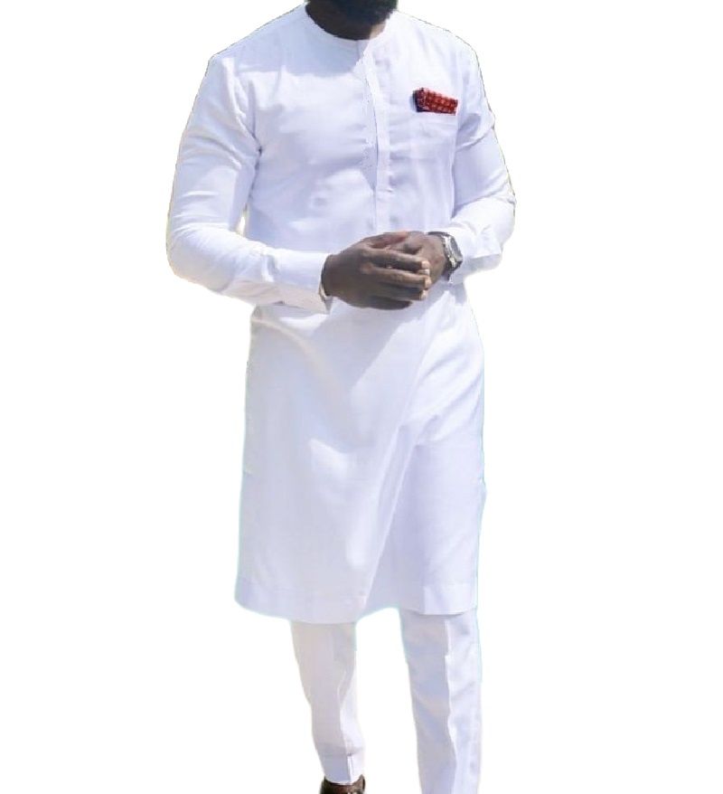 African fashion shirts and trousers solid white pant sets senator style man groom suits customized party wear African clothes - Bekro's ART