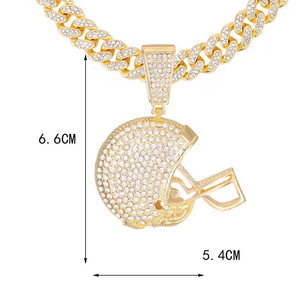 Football Helmet Pendant Hip Hop Pendants for Jewelry Large 13mm Cuban Chain Iced Out Pendant Men Necklace Man Fashion - Bekro's ART