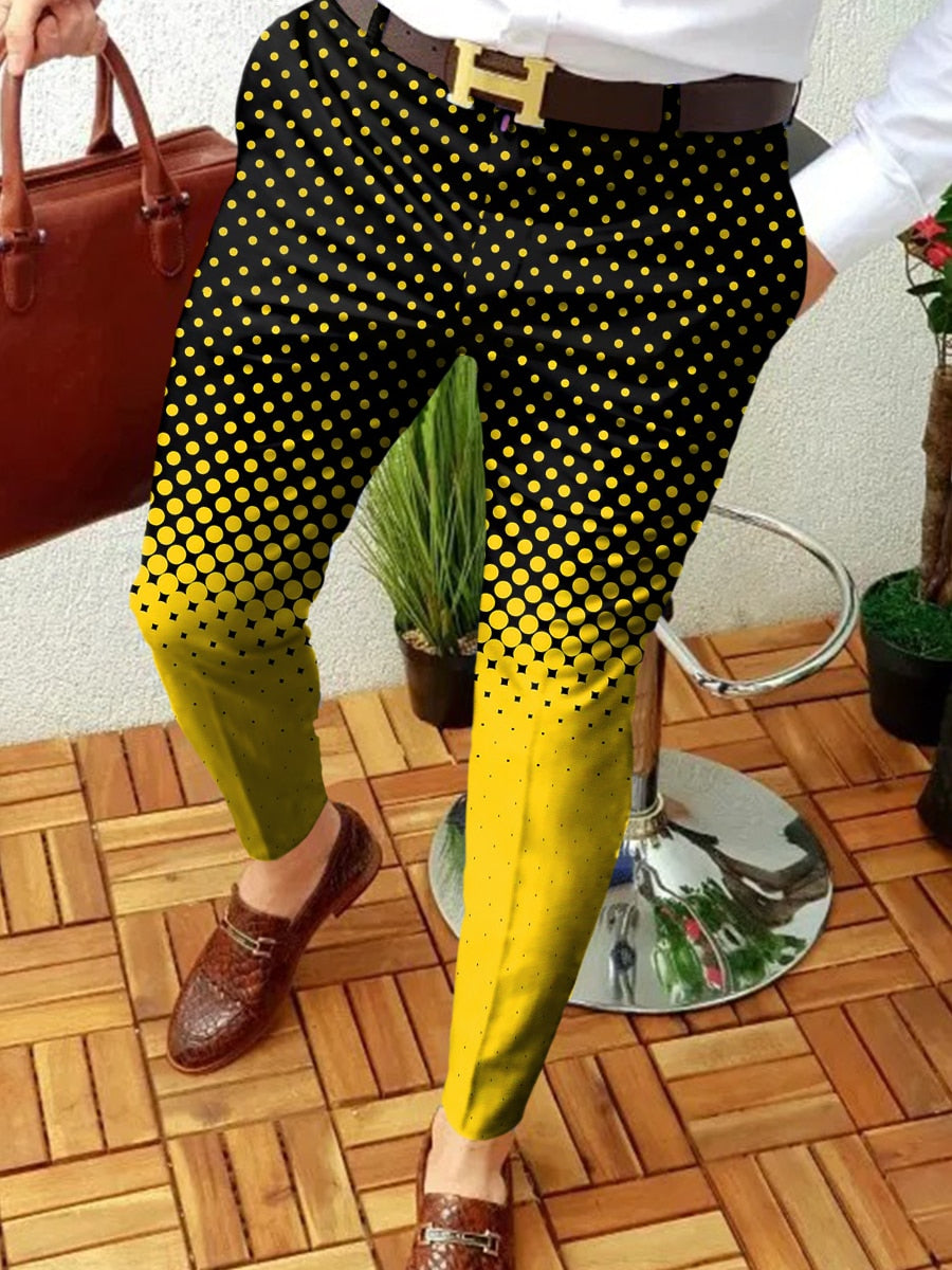 New Smart Casual Fashion Men's Pants polka dot pattern Pants Thin Mid Waist Jogger Casual Trousers Suit Pants - Bekro's ART