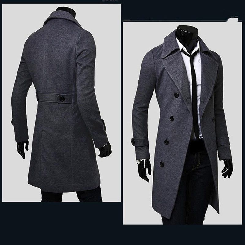 Men's Double Breasted Trench Coat Wool Blend High Quality Brand Fashion Casual Slim Fit Solid Color Men's Clothing Coat Jacket - Bekro's ART