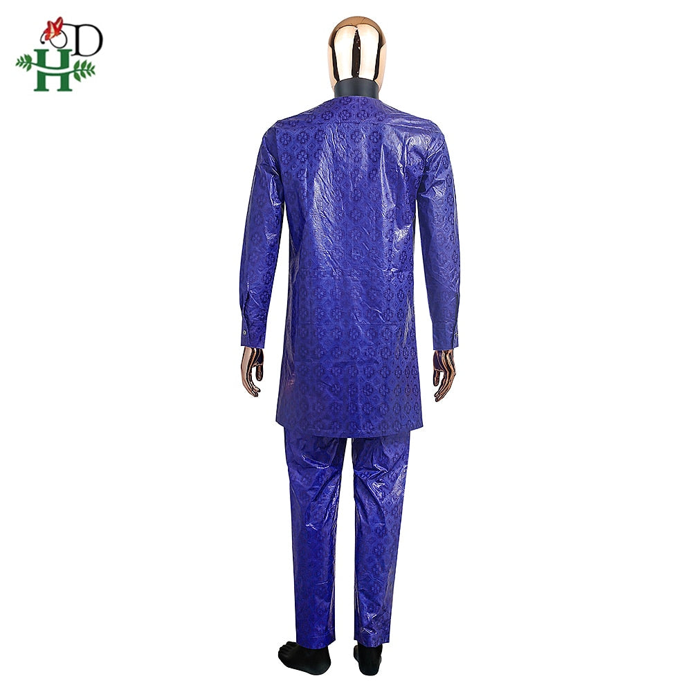 H&D African Clothes for Men Top Pant 2 Pieces Set African Men Outfit Riche Embroidery Shirt With Trouser Rich Bazin Original - Bekro's ART