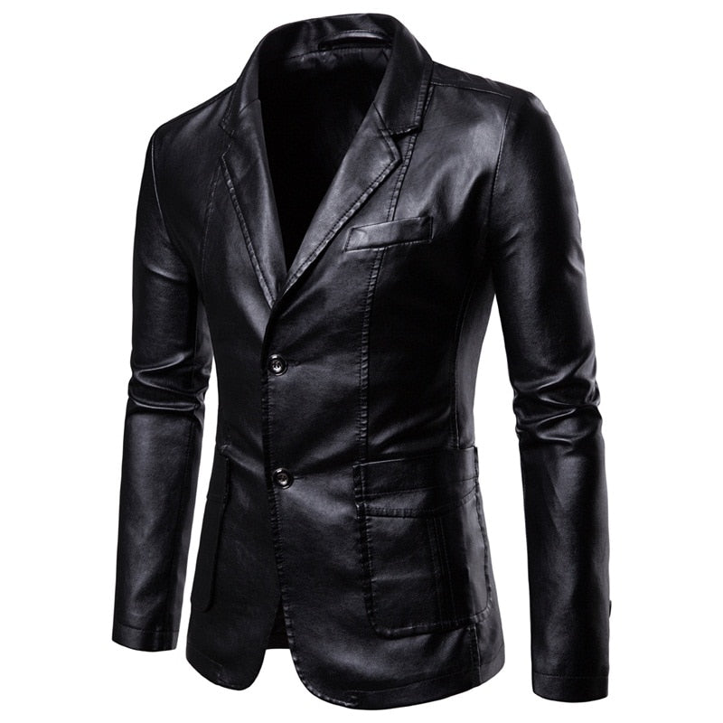 Spring Autumn Fashion New Men's Lapel Leather Dress Suit Coat / Male Business Casual Pu Blazers Jacket - Bekro's ART