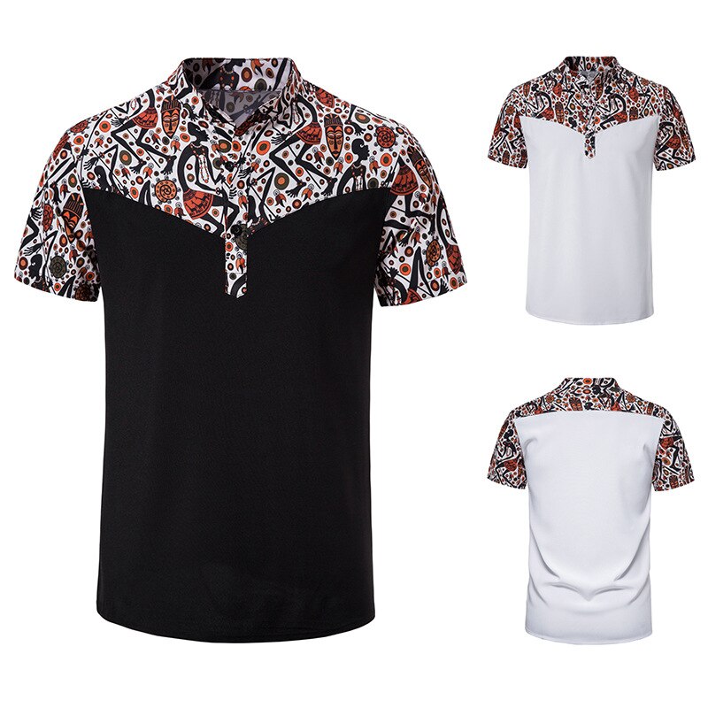 Men's African Style Print Stitching Design Short Sleeve Shirt Traditional Stand-up Collar Mens Shirts - Bekro's ART