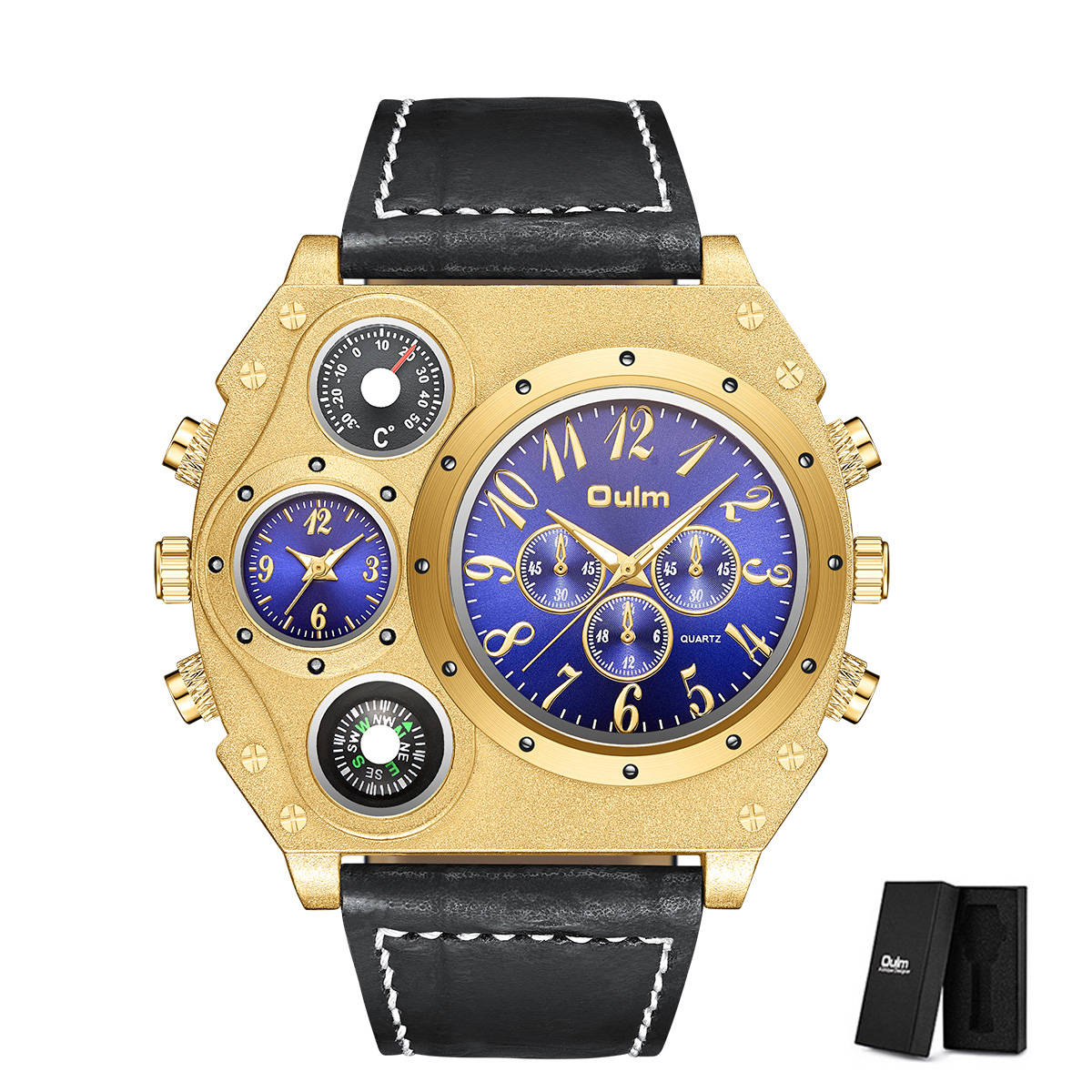Oulm 1349 Big Dial Sport Watches Men Luxury Brand Quartz Wristwatch Decorative Compass Military Leather Watch Male Clock - Bekro's ART