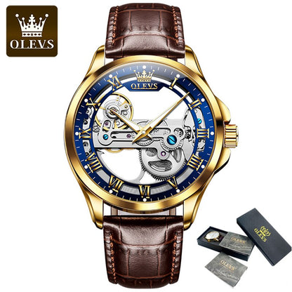 OLEVS Mens Watches Fashion Luxury Business Automatic Mechanical Watch Men Casual Leather Waterproof Watch Relogio Masculino - Bekro's ART