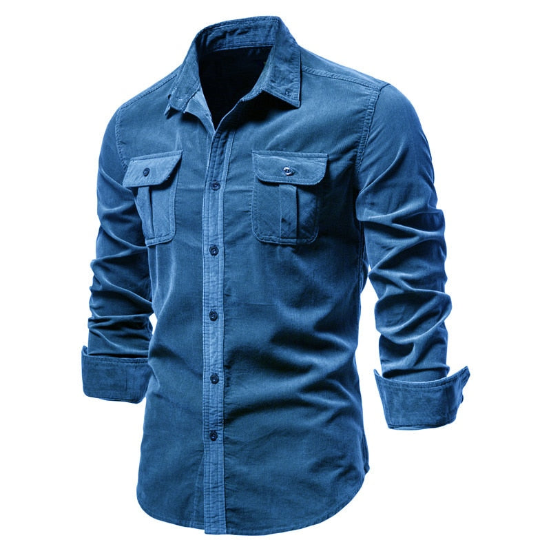 New Single Breasted 100% Cotton Men's Shirt Business Casual Fashion Solid Color Corduroy Men Shirts Autumn Slim Shirt Men - Bekro's ART
