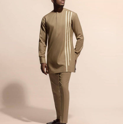 African Men's Shirt Plaid Stitching Islam Abaya Fashion Mid-length Crew Neck Tops Muslim Clothing Summer Dashiki T-shirt - Bekro's ART