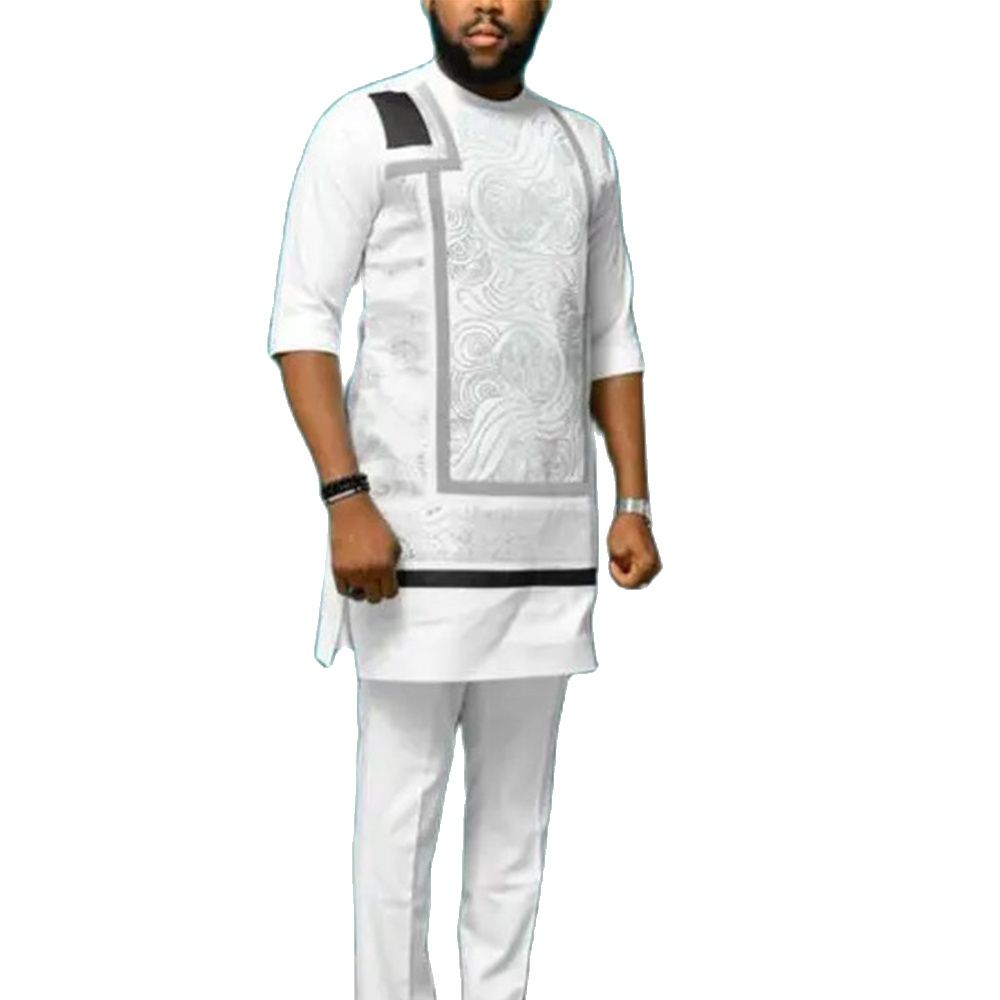 Dashiki T-shirt Men's Summer and Autumn Round Neck Three-quarter Sleeve Print African Ethnic Style Casual Men's Suit - Bekro's ART
